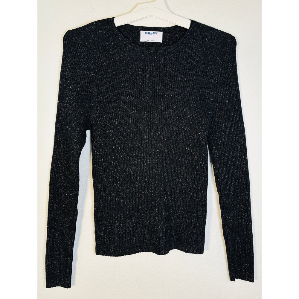 Old Navy SoSoft Lite Black Metallic Ribbed Knit Sweater Crewneck Large